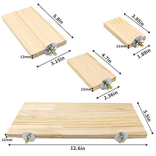 BILLIOTEAM 4 Size Bird Wood Platform, Rectangle Square Wood Perch Stand Board Habitat Cage Corner Shelf with Stainless Steel Washers for Budgie,Parakeet,Parrots,Cockatiel,Hamster,Gerbil,Chinchillas