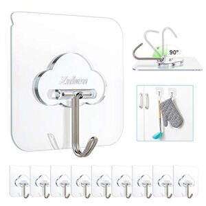 znben wall hooks adhesive hooks heavy duty 13lb(max), sticky hooks for hanging transparent utility hooks wall hooks for kitchen bathroom office shower window 10 pack