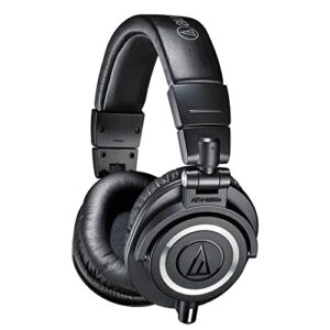 Audio-Technica ATH-M50x Closed-Back Professional Monitor Headphones - 90° Swiveling Earcups (Black) + Headphone Case + 1/4 inch TRS Extension Cable + Cloth – Deluxe Headphone Bundle