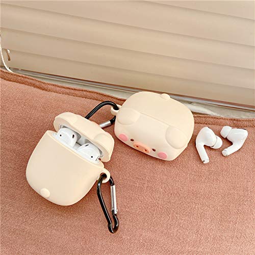 Airpods Case,YohokGo Silicone Cover Cases Compatible with Airpods 2&1 with Cute Pig Character for Women Girls Boys,Shockproof Protective Airpods Case with Keychain Compatible with Wireless Charging