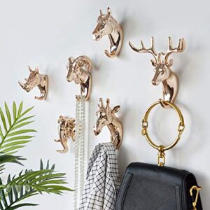 animal head key hooks decorative for wall creative resin hook hanger (pack 6) animal shaped coat hat hook wall hanging wall hook decorative gift (electroplated gold)