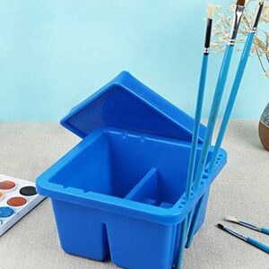 Yesland 3 Pack Artist Brush Basin, 12 Hole Blue Multi-Function Plastic Brush Washer with Lid and Brush Holder, 6.3 x 6.3 x 3.5 Inches Three Compartment Brush Tub for Acrylic and Watercolor Painting