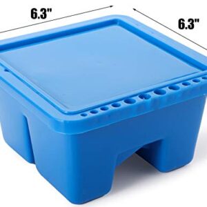 Yesland 3 Pack Artist Brush Basin, 12 Hole Blue Multi-Function Plastic Brush Washer with Lid and Brush Holder, 6.3 x 6.3 x 3.5 Inches Three Compartment Brush Tub for Acrylic and Watercolor Painting