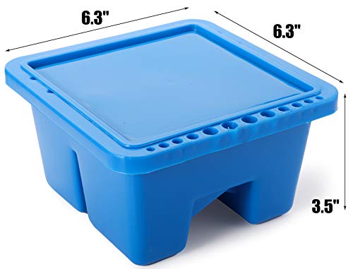 Yesland 3 Pack Artist Brush Basin, 12 Hole Blue Multi-Function Plastic Brush Washer with Lid and Brush Holder, 6.3 x 6.3 x 3.5 Inches Three Compartment Brush Tub for Acrylic and Watercolor Painting