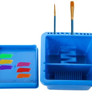 Yesland 3 Pack Artist Brush Basin, 12 Hole Blue Multi-Function Plastic Brush Washer with Lid and Brush Holder, 6.3 x 6.3 x 3.5 Inches Three Compartment Brush Tub for Acrylic and Watercolor Painting