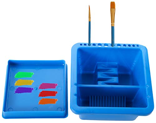 Yesland 3 Pack Artist Brush Basin, 12 Hole Blue Multi-Function Plastic Brush Washer with Lid and Brush Holder, 6.3 x 6.3 x 3.5 Inches Three Compartment Brush Tub for Acrylic and Watercolor Painting