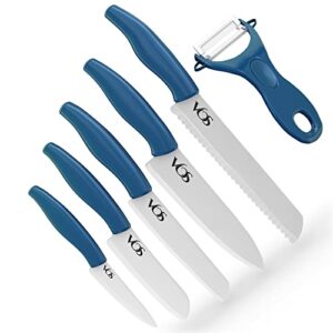 vos ceramic knife set, ceramic knives set for kitchen, ceramic kitchen knives with peeler, ceramic paring knife 4", 5", 6", 7", 8" inch blue