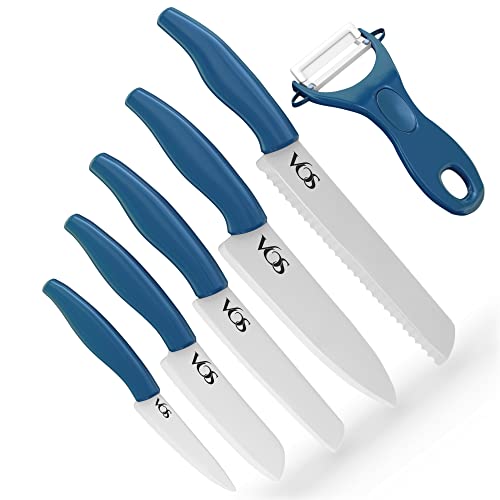 Vos Ceramic Knife Set, Ceramic Knives Set For Kitchen, Ceramic Kitchen Knives With Peeler, Ceramic Paring Knife 4", 5", 6", 7", 8" Inch Blue