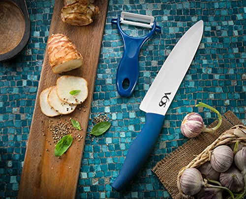 Vos Ceramic Knife Set, Ceramic Knives Set For Kitchen, Ceramic Kitchen Knives With Peeler, Ceramic Paring Knife 4", 5", 6", 7", 8" Inch Blue