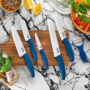 Vos Ceramic Knife Set, Ceramic Knives Set For Kitchen, Ceramic Kitchen Knives With Peeler, Ceramic Paring Knife 4", 5", 6", 7", 8" Inch Blue