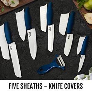 Vos Ceramic Knife Set, Ceramic Knives Set For Kitchen, Ceramic Kitchen Knives With Peeler, Ceramic Paring Knife 4", 5", 6", 7", 8" Inch Blue