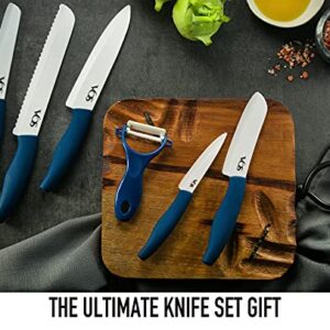 Vos Ceramic Knife Set, Ceramic Knives Set For Kitchen, Ceramic Kitchen Knives With Peeler, Ceramic Paring Knife 4", 5", 6", 7", 8" Inch Blue