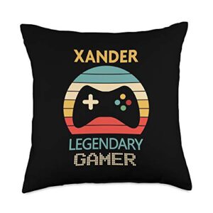 gamer xander name gifts xander name gift gamer decor boys bedroom accessories throw pillow, 18x18, multicolor