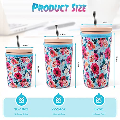 4 Pieces Reusable Coffee Sleeve Neoprene Cup Holders Drinks Insulator Sleeve for Cold and Hot Beverages (22-24 oz,Cute Style)