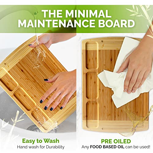 Greener Chef Organic Bamboo Cutting Board for Kitchen with Built-In Compartments and Juice Groove - Wooden Chopping Board for Meat, Cheese Charcuterie Board with Handles, (Medium and XL)