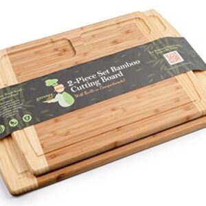 Greener Chef Organic Bamboo Cutting Board for Kitchen with Built-In Compartments and Juice Groove - Wooden Chopping Board for Meat, Cheese Charcuterie Board with Handles, (Medium and XL)