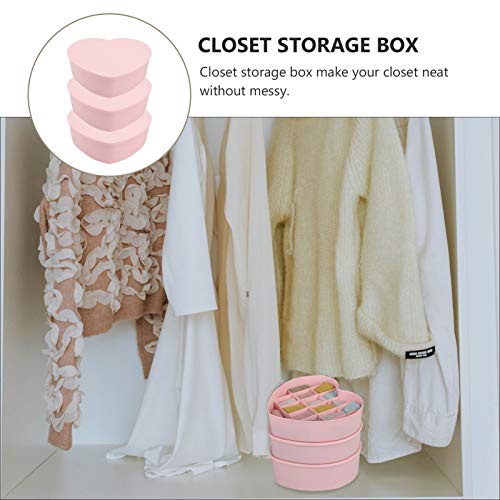 Cabilock Clothes Drawer 3Pcs Underwear Organizer Box with Lids Heart Shaped Closet Dresser Drawer Dividers Containers Stackable for Socks Bras Scarves Clothes Storage Bag