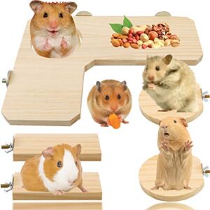 LeonBach 5 Pack Hamster Cage Platform Set, Cage Accessories Cage Platform for Chinchilla Hamster Bird, 12.6" L-Shaped Wooden Platform & 4 Pack Standing Board