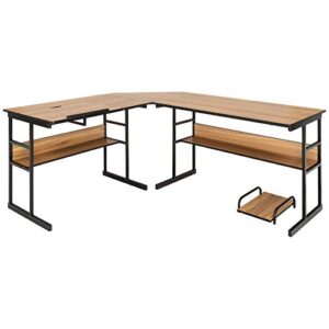 Tangkula L-Shaped Drafting Desk, Corner Computer Desk with Bottom Bookshelves & CPU Stand, Drafting Drawing Table with Tiltable Desktop, Computer Workstation Home Office Desk