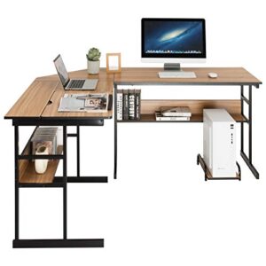 Tangkula L-Shaped Drafting Desk, Corner Computer Desk with Bottom Bookshelves & CPU Stand, Drafting Drawing Table with Tiltable Desktop, Computer Workstation Home Office Desk