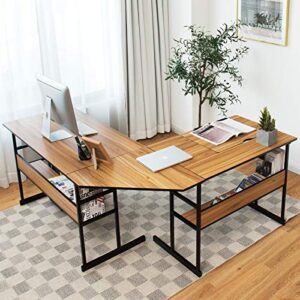 Tangkula L-Shaped Drafting Desk, Corner Computer Desk with Bottom Bookshelves & CPU Stand, Drafting Drawing Table with Tiltable Desktop, Computer Workstation Home Office Desk