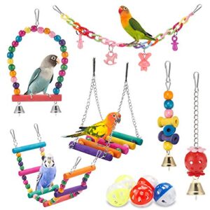 bird parakeet toys,swing hanging standing chewing toy hammock climbing ladder bird cage colorful toys suitable for budgerigar, parakeet, conure, cockatiel, mynah, love birds, finches