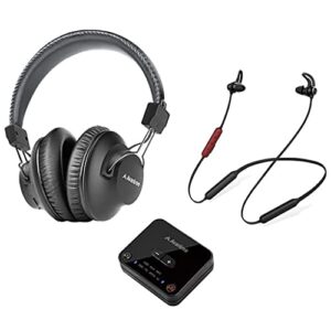 avantree d4169 dual wireless headphones & earbuds set for tv watching with bluetooth transmitter, personalized volume control, plug-n-play, no audio delay