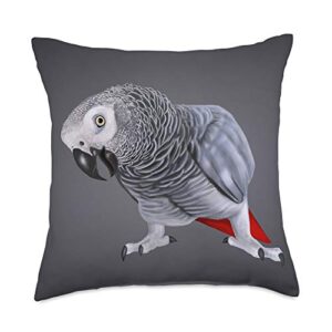 birdy birbs african grey parrot bird throw pillow, 18x18, multicolor