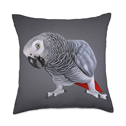 Birdy Birbs African Grey Parrot Bird Throw Pillow, 18x18, Multicolor