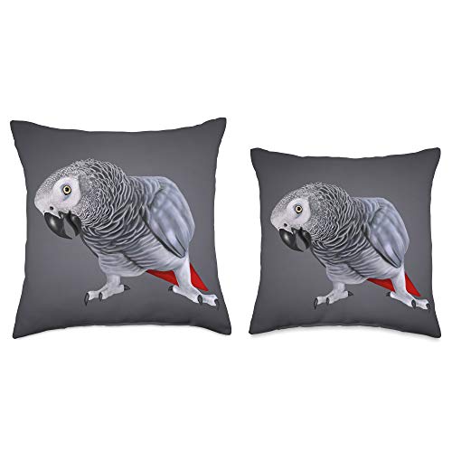 Birdy Birbs African Grey Parrot Bird Throw Pillow, 18x18, Multicolor