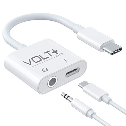 VOLT PLUS TECH USB C to 3.5mm Headphone Jack Audio Aux & C-Type Fast Charging Adapter Compatible with Microsoft Surface Book 2/Book 3/Pro X/Go 2/Pro 7and Many More Devices with C-Port