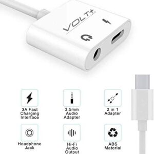 VOLT PLUS TECH USB C to 3.5mm Headphone Jack Audio Aux & C-Type Fast Charging Adapter Compatible with Microsoft Surface Book 2/Book 3/Pro X/Go 2/Pro 7and Many More Devices with C-Port
