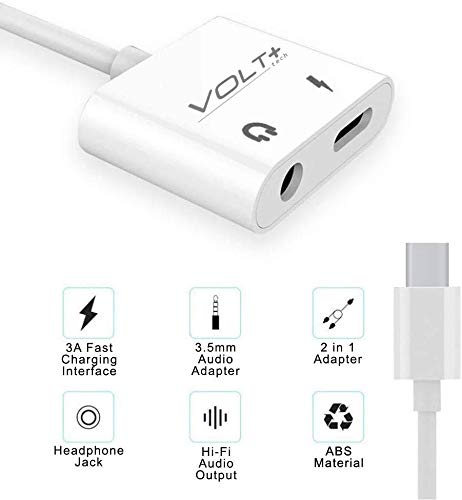 VOLT PLUS TECH USB C to 3.5mm Headphone Jack Audio Aux & C-Type Fast Charging Adapter Compatible with Microsoft Surface Book 2/Book 3/Pro X/Go 2/Pro 7and Many More Devices with C-Port