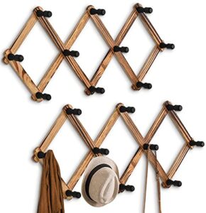 wgfkvas 2 pack expandable coat rack, accordion wall hangers, wooden hat rack wall mounted, hat hooks for keys, hat, coffee mug, coats, 10 peg hooks