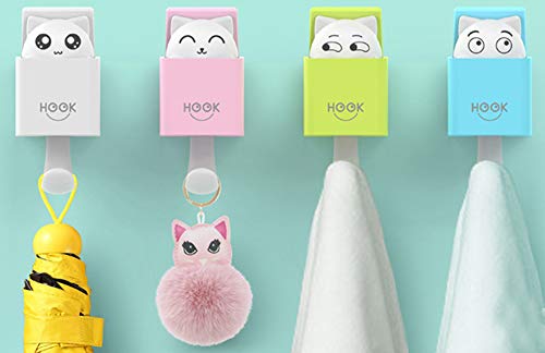 LuoCoCo 4PCS Cute Cat Hooks Wall Mounted, Peek-A-Boo Coat Hooks for Door, Adhesive Decorate Single Hook for Kids Girls Room/Bathroom/Bedroom Hanging Keys Towel Bag Cloth Gift Choice for Chirstmas