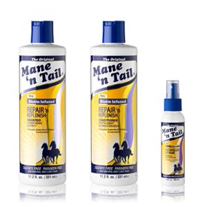 mane ’n tail sulfate free repair ’n replenish gentle cleaning and replenishing system (11.2 oz each) with extreme detangler 3.4 ounce