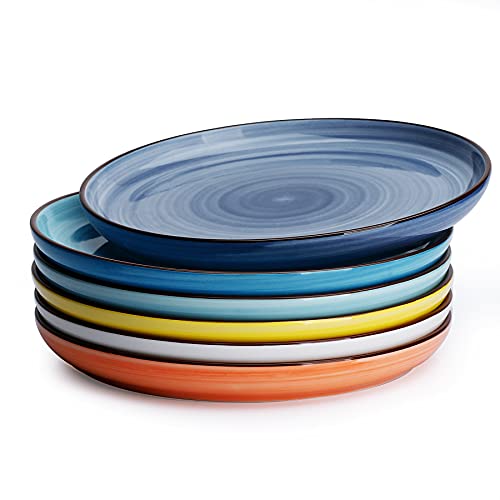 Sweese Porcelain Round Dessert Salad Plates Set of 6, 7.4 Inch Ceramic Plates Dishwasher, Oven, and Microwave Safe, Hot Assorted Colors - 165.002