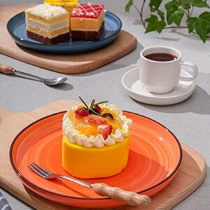 Sweese Porcelain Round Dessert Salad Plates Set of 6, 7.4 Inch Ceramic Plates Dishwasher, Oven, and Microwave Safe, Hot Assorted Colors - 165.002