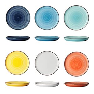 Sweese Porcelain Round Dessert Salad Plates Set of 6, 7.4 Inch Ceramic Plates Dishwasher, Oven, and Microwave Safe, Hot Assorted Colors - 165.002