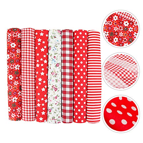 BESTOYARD 7pcs Red Cotton Fabric Bundles Quilting Fabric Quilting Sewing Fabric Pre Cut Quilting Cotton Crafts Textile Square Fabric Different Patterns for DIY Sewing 50cm