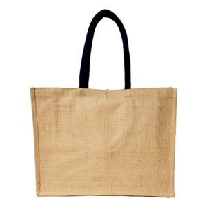 Vintage Style Jute with Cotton Pocket Reusable Large Tote Grocery Shopping Bag - Custom Personalization Available (Navy - Embroidered Monogram)