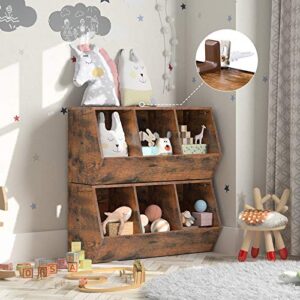 HOOBRO Toy Storage Cubby, Kids Bookshelf, Stackable 3-Bin Toy Storage Cabinet, Bookcase Footboard, Children's Toy Shelf, Suitable for Children's Room, Playroom, Hallway, Rustic Brown BF30CW01