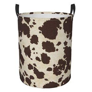 kuoaicy cow print circular protable storage bin organizer round basket for laundry hamper with handles bedroom clothes medium