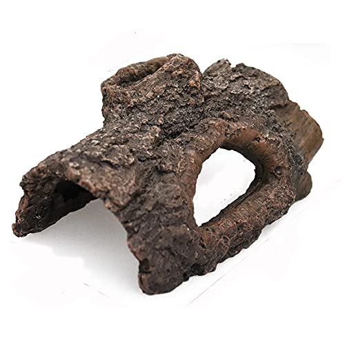 Reptile Habitat Decor Cavern Bark Bends,Aquarium Cave Hollow Tree Trunk,5.1inch Resin Hideouts