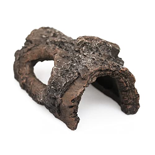 Reptile Habitat Decor Cavern Bark Bends,Aquarium Cave Hollow Tree Trunk,5.1inch Resin Hideouts