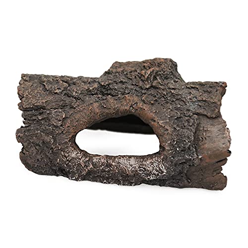 Reptile Habitat Decor Cavern Bark Bends,Aquarium Cave Hollow Tree Trunk,5.1inch Resin Hideouts