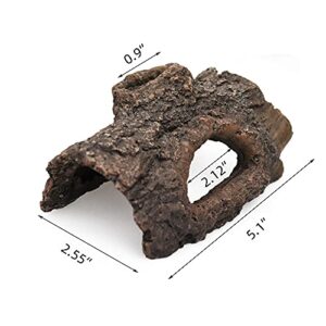 Reptile Habitat Decor Cavern Bark Bends,Aquarium Cave Hollow Tree Trunk,5.1inch Resin Hideouts