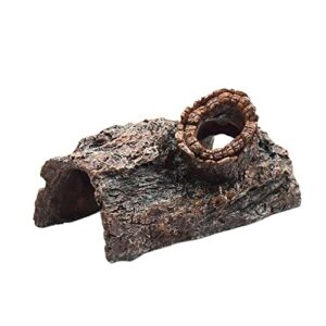 Reptile Habitat Decor Cavern Bark Bends,Aquarium Cave Hollow Tree Trunk,5.1inch Resin Hideouts