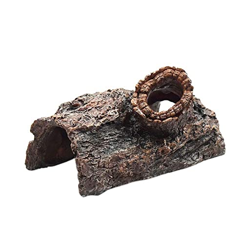 Reptile Habitat Decor Cavern Bark Bends,Aquarium Cave Hollow Tree Trunk,5.1inch Resin Hideouts