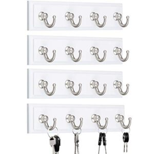 4 pieces key rail 4-hook key organizer hook rail self-adhesive key rack for hanging keys towels (white)